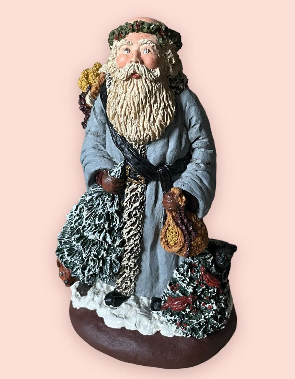 SIGNED Vintage June McKenna 1991 Santa Figurine Woodland Tree and Animals